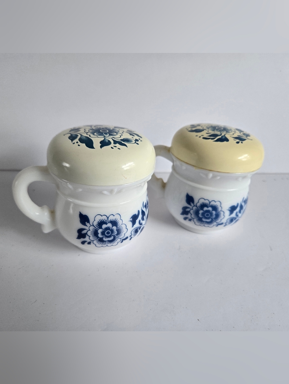 Avon Lotion Vintage Bottle Blue and White Floral Cup X2 Vtg